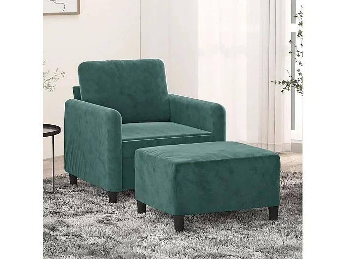Sillón con taburete terciopelo verde oscuro 60 cm