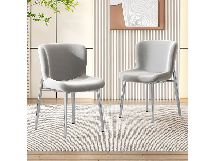 Sillón de diseño de terciopelo gris sin reposabrazos con patas de metal cromado para salón o dormitorio, juego de 2