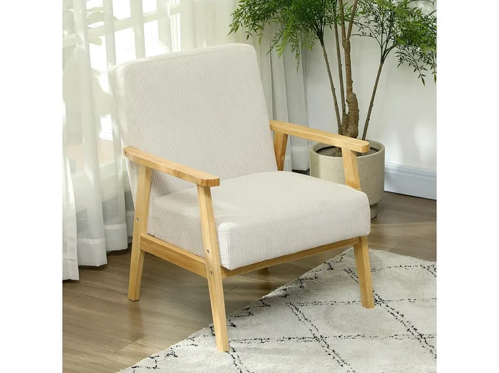 Sillón de pana con reposabrazos y patas de madera para salón dormitorio 59x67x77 cm