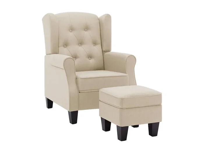 Sillón de relax con reposapiés de tela crema SHL6453