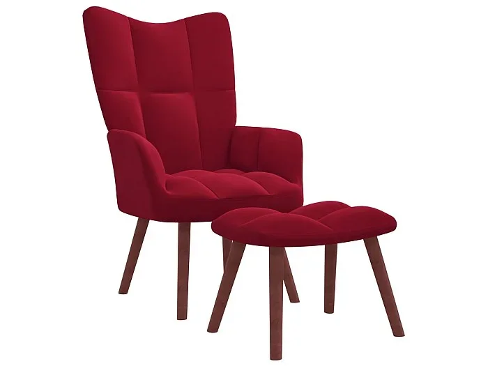 Sillón de relax con taburete terciopelo rojo tinto ES50925