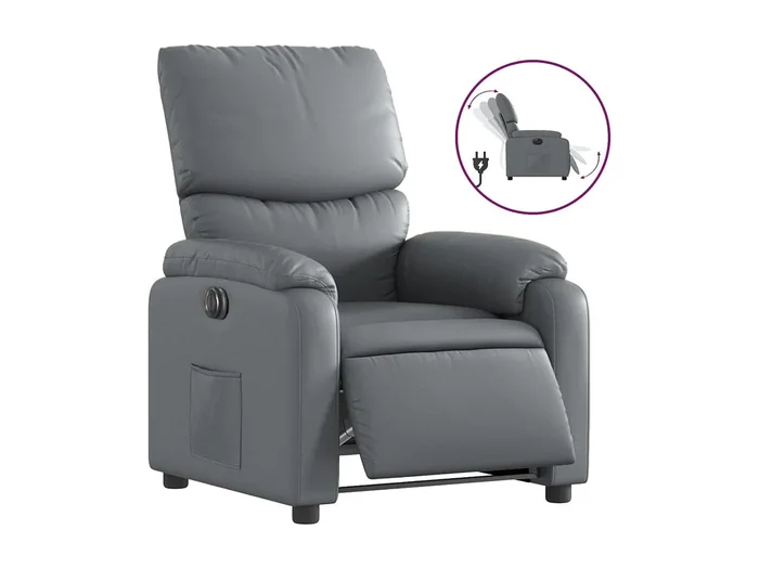 Sillón de relax Silla Sillón reclinable eléctrico de cuero sintético gris SHL2884
