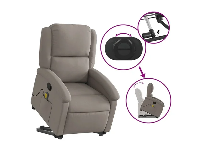 Sillón de relax Sillón reclinable de masaje elevable tela gris taupé SHL4930