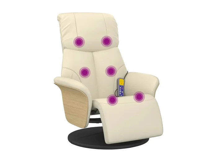 Sillón de relax Sillón reclinable masaje con reposapiés cuero sintético crema SHL3770