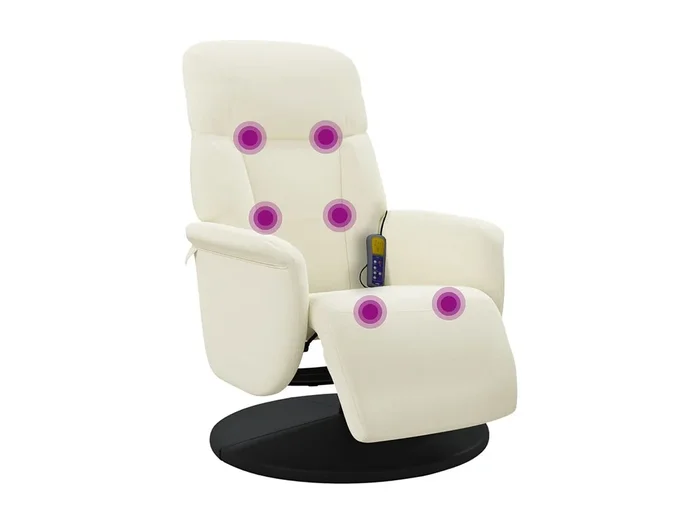Sillón de relax Sillón reclinable masaje con reposapiés terciopelo color crema SHL9357