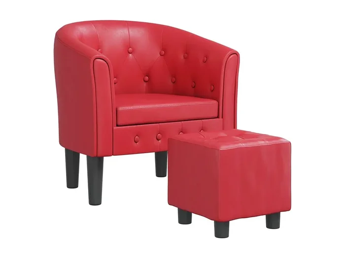 Sillón de salón Silla de relax con taburete cuero sintético rojo SHL4449