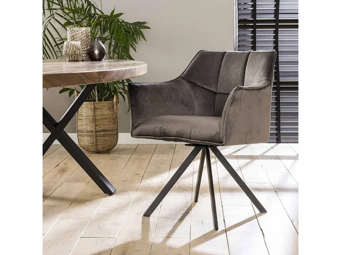Sillón de terciopelo – Antracita – Giratorio – 2 piezas