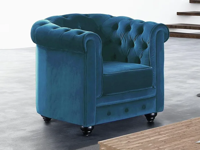 Sillón de terciopelo CHESTERFIELD – Verde azulado