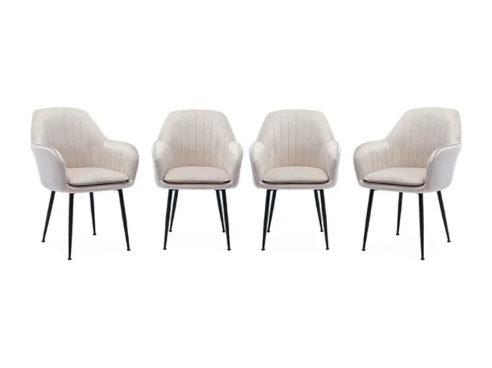 Sillón de terciopelo con patas de metal, set de 4 blanco roto