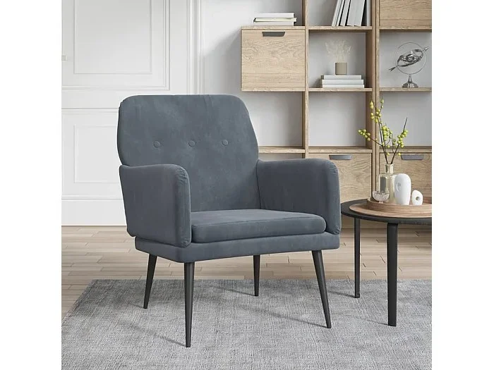 Sillón de terciopelo gris oscuro 62x79x79 cm