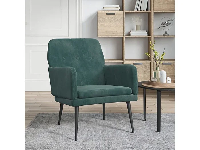 Sillón de terciopelo verde oscuro 62x79x79 cm