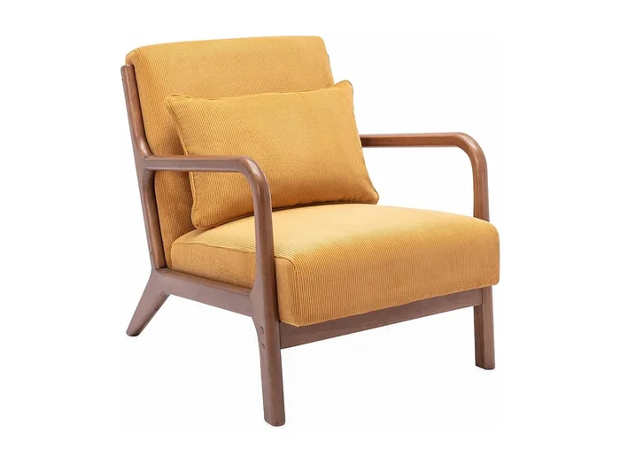 Sillón escandinavo de pana y madera de hevea nogal ocre