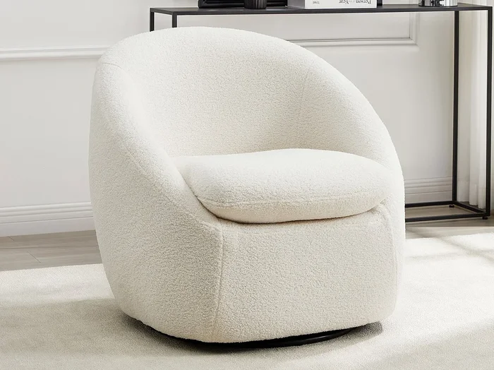 Sillón giratorio de tejido bouclé blanco NETALIO