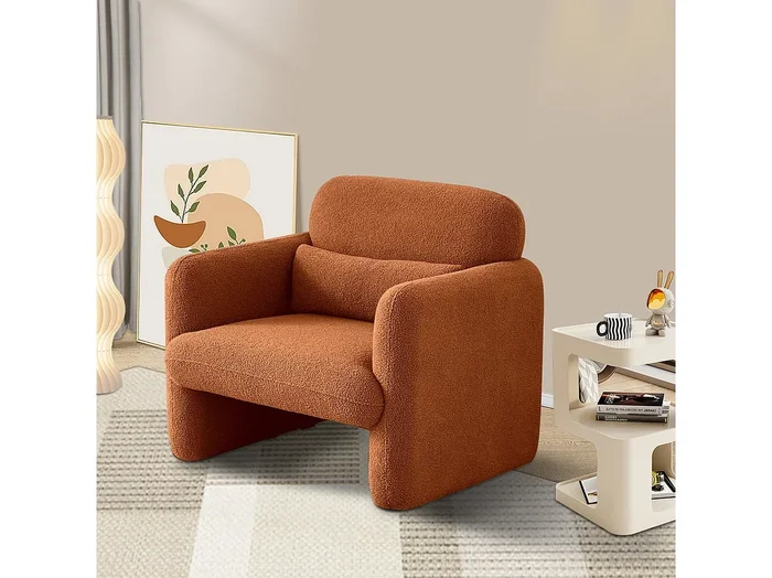 Sillón moderno de tela de felpa – Sillón de lectura y TV – Para sala de estar y dormitorio – Color naranja