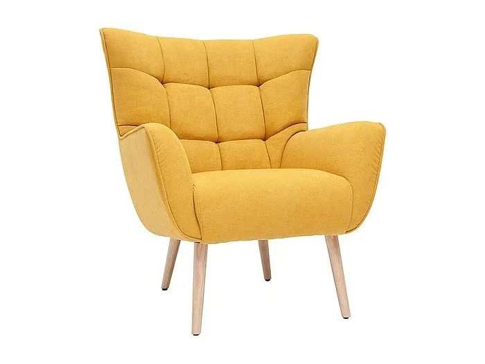 Sillón nórdico efecto terciopelo amarillo mostaza y madera AVERY