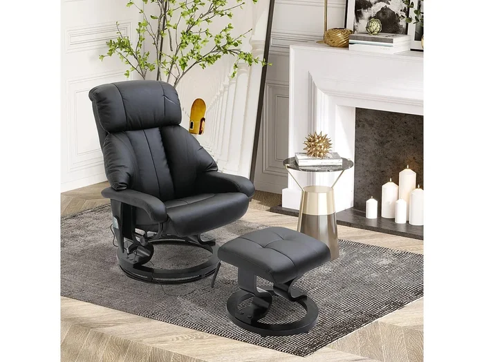 Sillón reclinable para TV con reposapiés en piel sintética, sillón relax giratorio 360°, 76x80x102 cm
