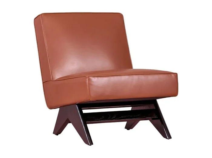 Sillón vintage en madera de fresno y tapizado en polipiel – West – Marrón