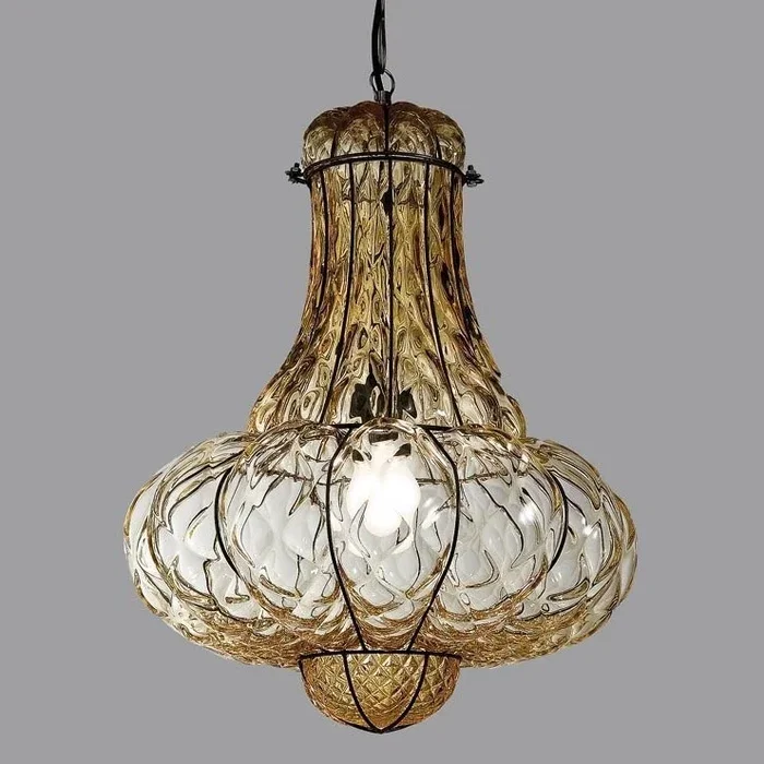 SIRU – Lámpara colgante con cadena DOGE 1xE27/60W/230V diá. 30 cm beige/negro Vidrio veneciano