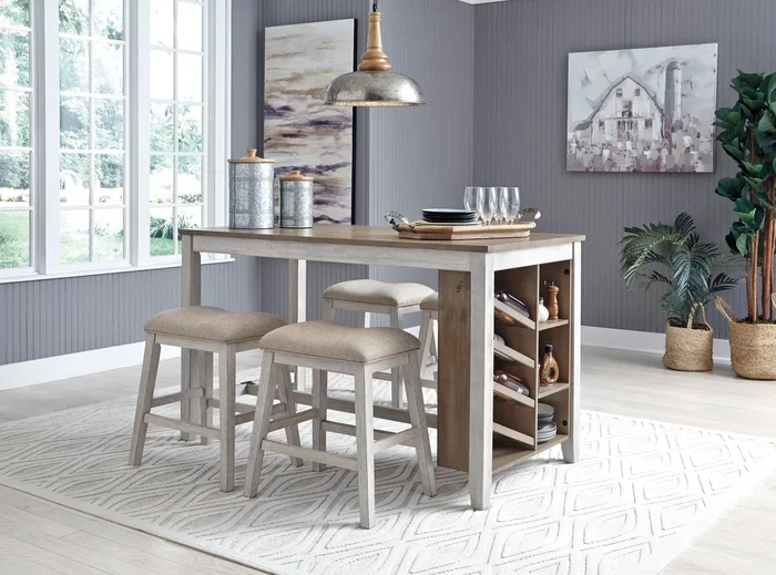 Skempton White And Light Brown 5-Piece Counter Height Set with Stools