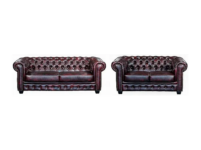 Sofá 3+2 plazas chesterfield BRENTON 100% piel de búfalo – Cereza