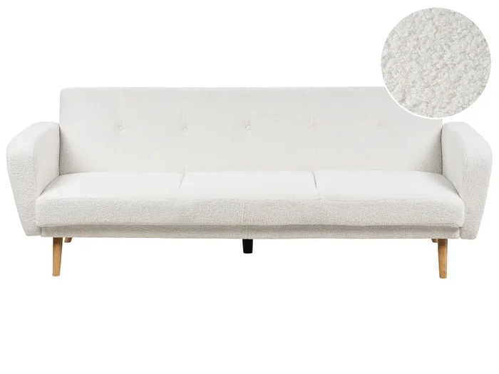 Sofá cama 3 plazas FLORLI Bouclé Blanco crema