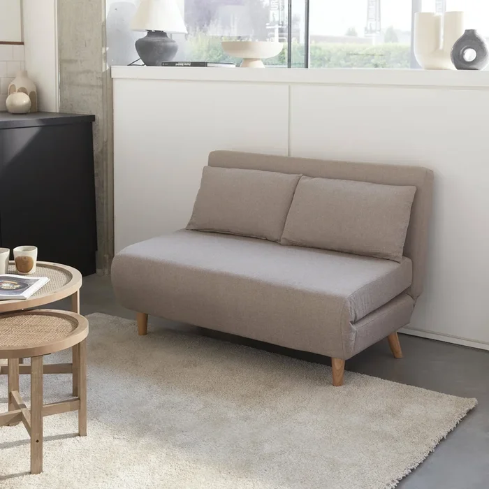 Sofá cama de con patas de madera, 2 plazas
