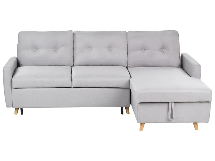 Sofá cama esquinero 4 plazas FLAKK Tela Gris claro con almacenaje Izquierda