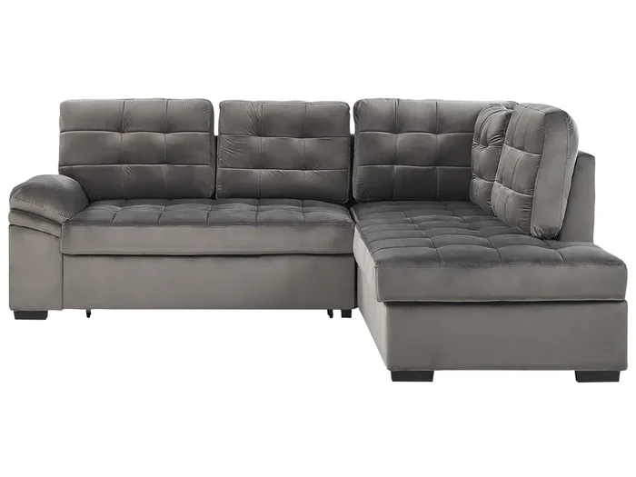 Sofá cama esquinero 4 plazas VARNAMO Terciopelo Gris con almacenaje Izquierda