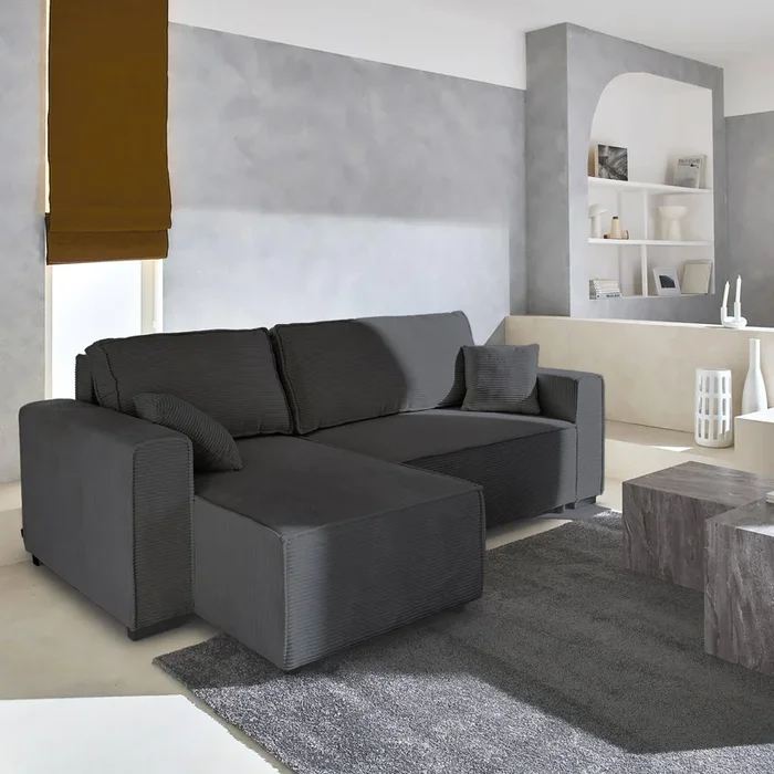 Sofá cama esquinero convertible de pana gruesa, 3 plazas