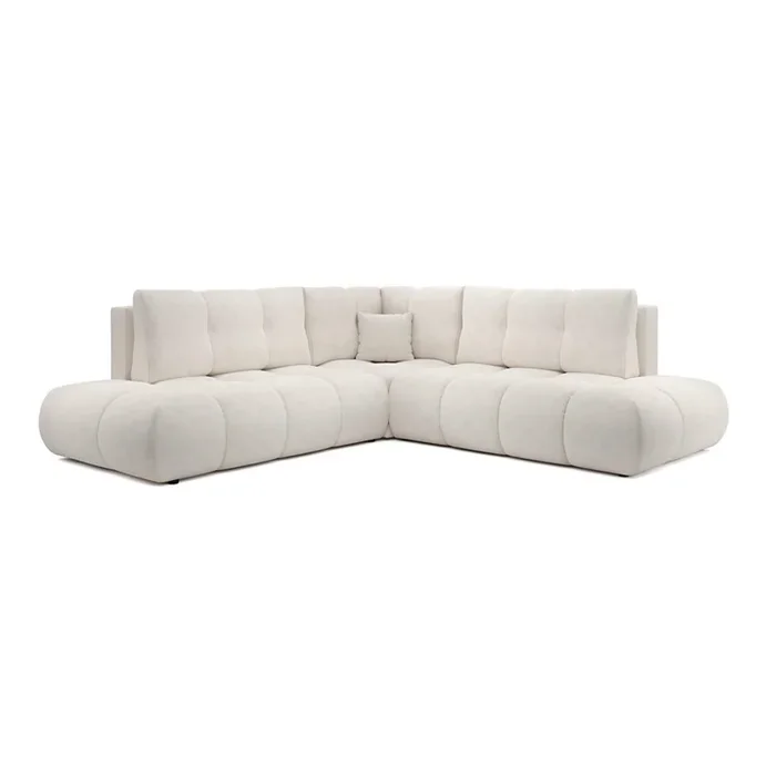 Sofá cama esquinero tapizado ALMADA en L con arcón de almacenaje, lado izquierdo, beige