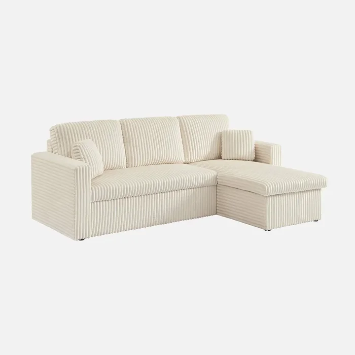Sofá cama esquinero y convertible de pelo sintético con textura acanalada de 3 plazas