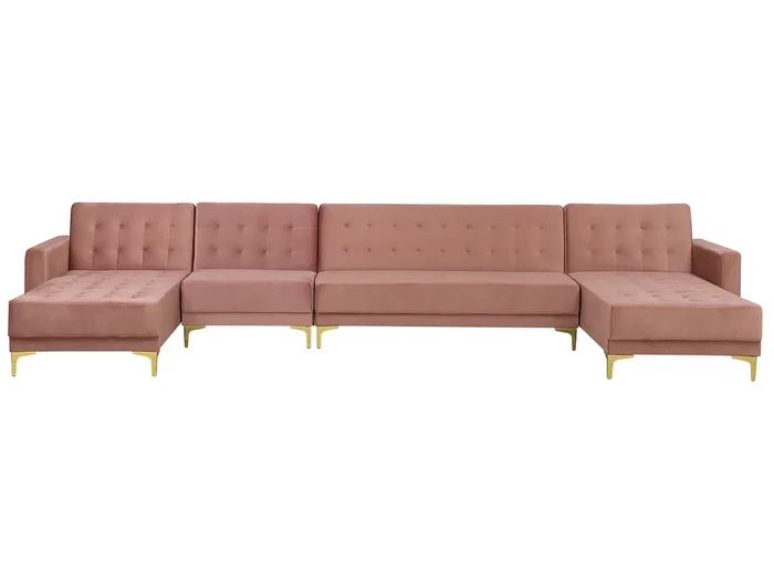 Sofá cama modular en U 6 plazas ABERDEEN Terciopelo Rosa