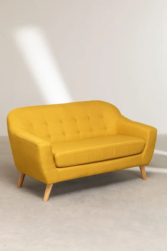 Sofá de 2 Plazas en Lino y Tela Aktic Amarillo Curri – SKLUM