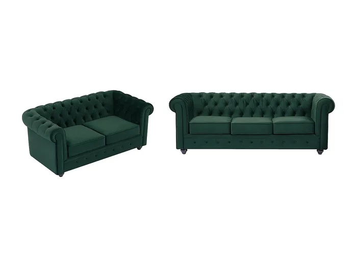 Sofá de 3 y 2 plazas de terciopelo verde CHESTERFIELD