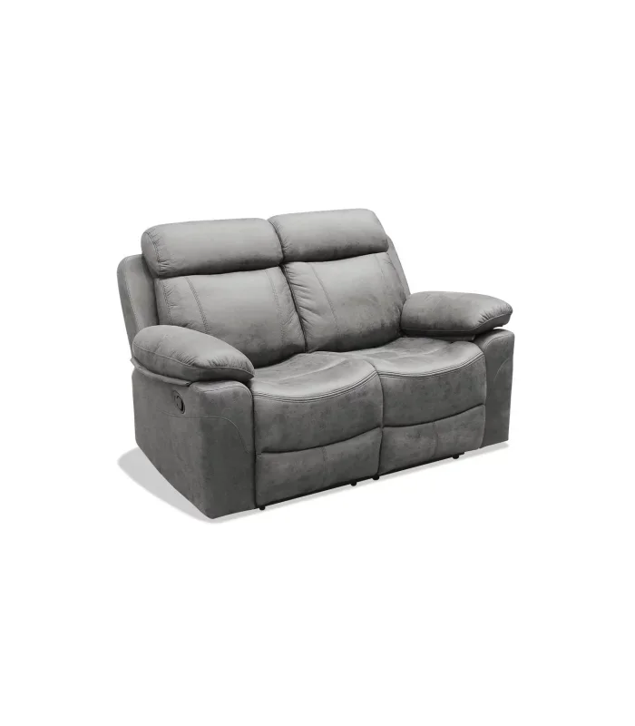 Sofá dos plazas relax con palanca Málaga tapizado textil gris, 155cm(Ancho) 90cm(Fondo) 101cm(Alto)