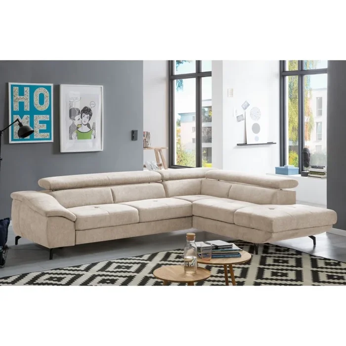 Sofá esquinero extensible en L BRESCIA con almacenamiento, lado derecho, color beige