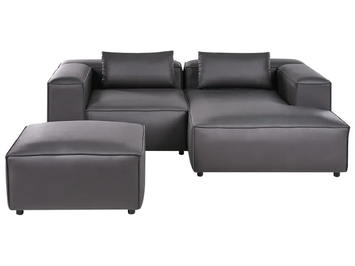 Sofá esquinero modular 3 plazas BRANDE Piel sintética Negro con otomana Izquierda