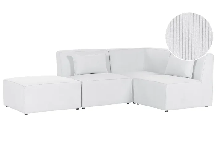 Sofá esquinero modular 3 plazas LEMVIG Pana Blanco crema con otomana Izquierda