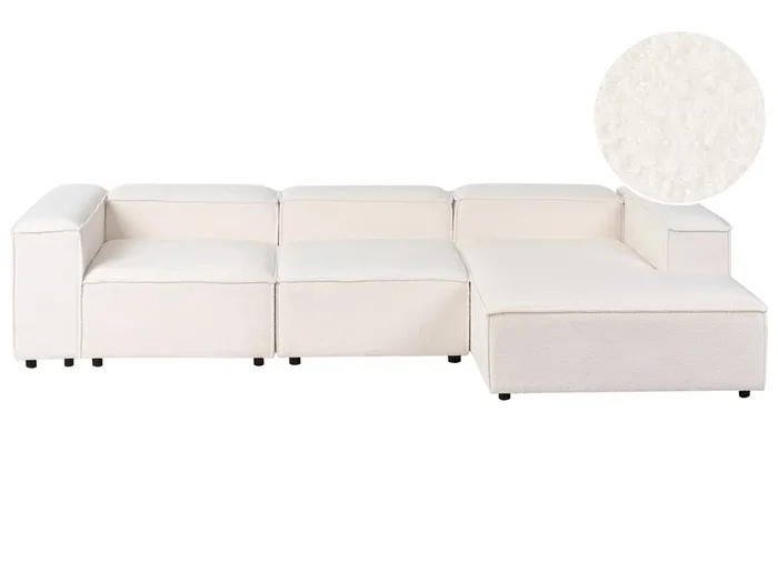 Sofá esquinero modular 4 plazas ARDAL Bouclé Blanco crema Izquierda