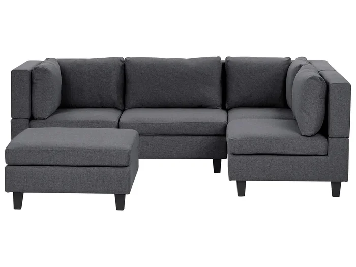 Sofá esquinero modular 4 plazas UNSTAD Tela Gris oscuro con otomana Izquierda