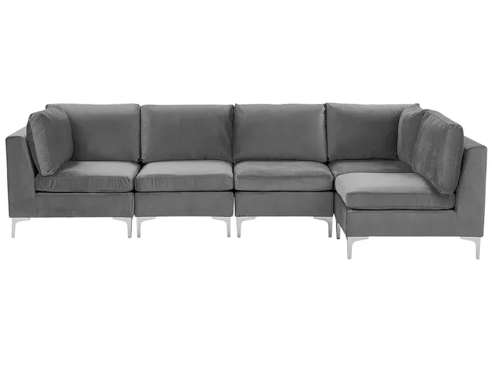 Sofá esquinero modular 5 plazas EVJA Terciopelo Gris Izquierda