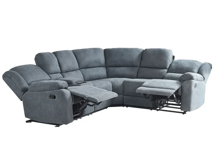 Sofá esquinero reclinable manual 5 plazas ROKKE Tela Gris Izquierda