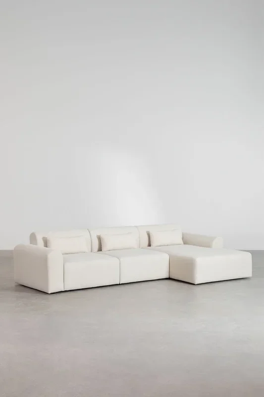Sofá Modular Chaise Longue de 3 Piezas con Esquinero Izquierdo en Borreguito Borjan Borreguito Blanco – SKLUM