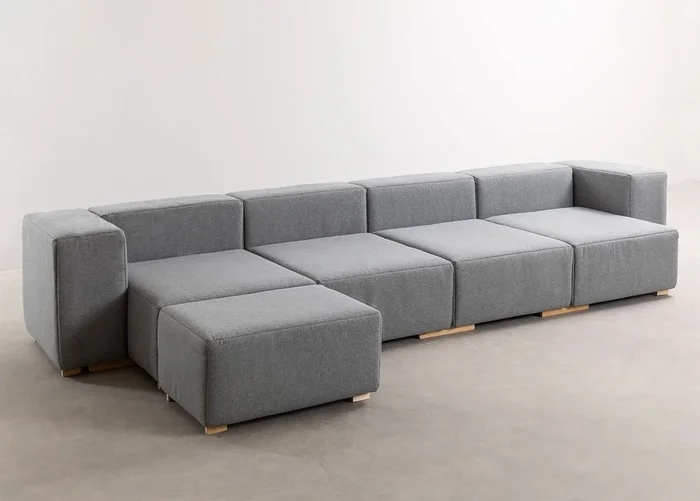 Sofá Modular Chaise Longue de 5 Piezas con 2 Reposabrazos Robert Gris – SKLUM