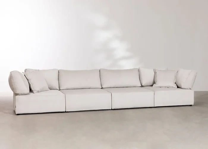 Sofá Modular de 4 Piezas con 2 Sillones Esquineros en Pana Kata Gris Arena – SKLUM