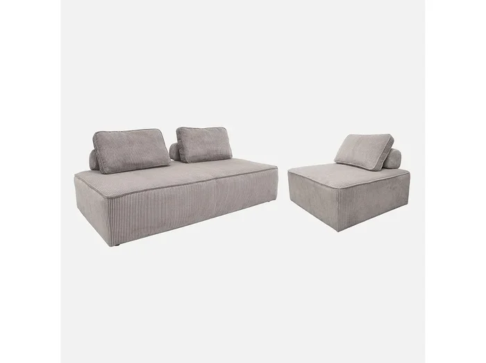 Sofá modular de pana, 3 plazas gris claro
