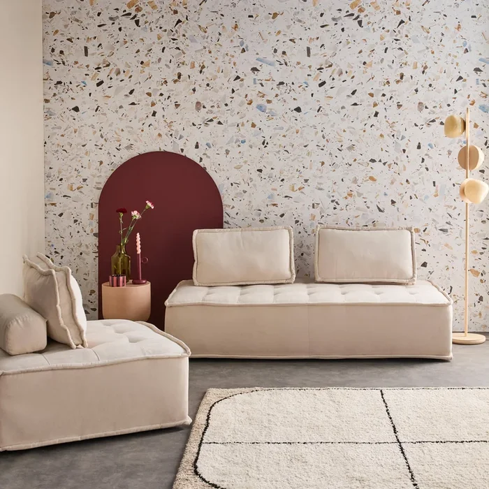 Sofá modular en tela lisa, 3 plazas