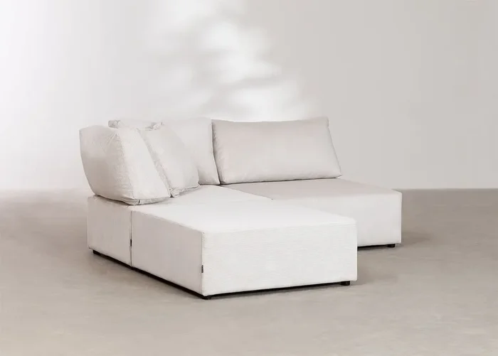 Sofá Modular Esquinero de 2 Piezas con Puff en Pana Kata Gris Arena – SKLUM