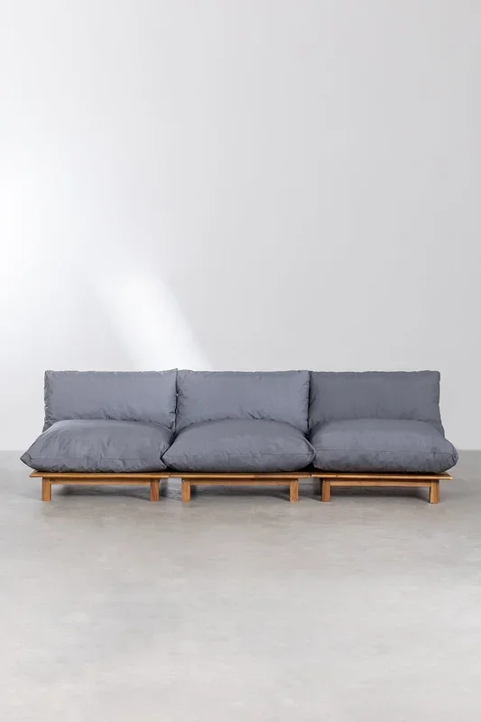 Sofá Modular Reclinable de 3 Piezas en Madera de Acacia Brina Gris Antracita – SKLUM