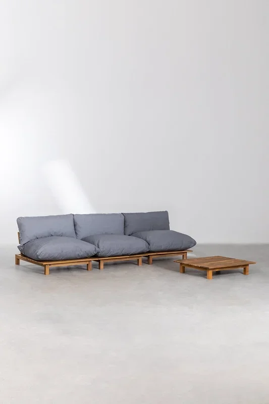 Sofá Modular Reclinable de Jardín de 3 Piezas con Mesa de Centro en Madera de Acacia Brina Gris Antracita – SKLUM